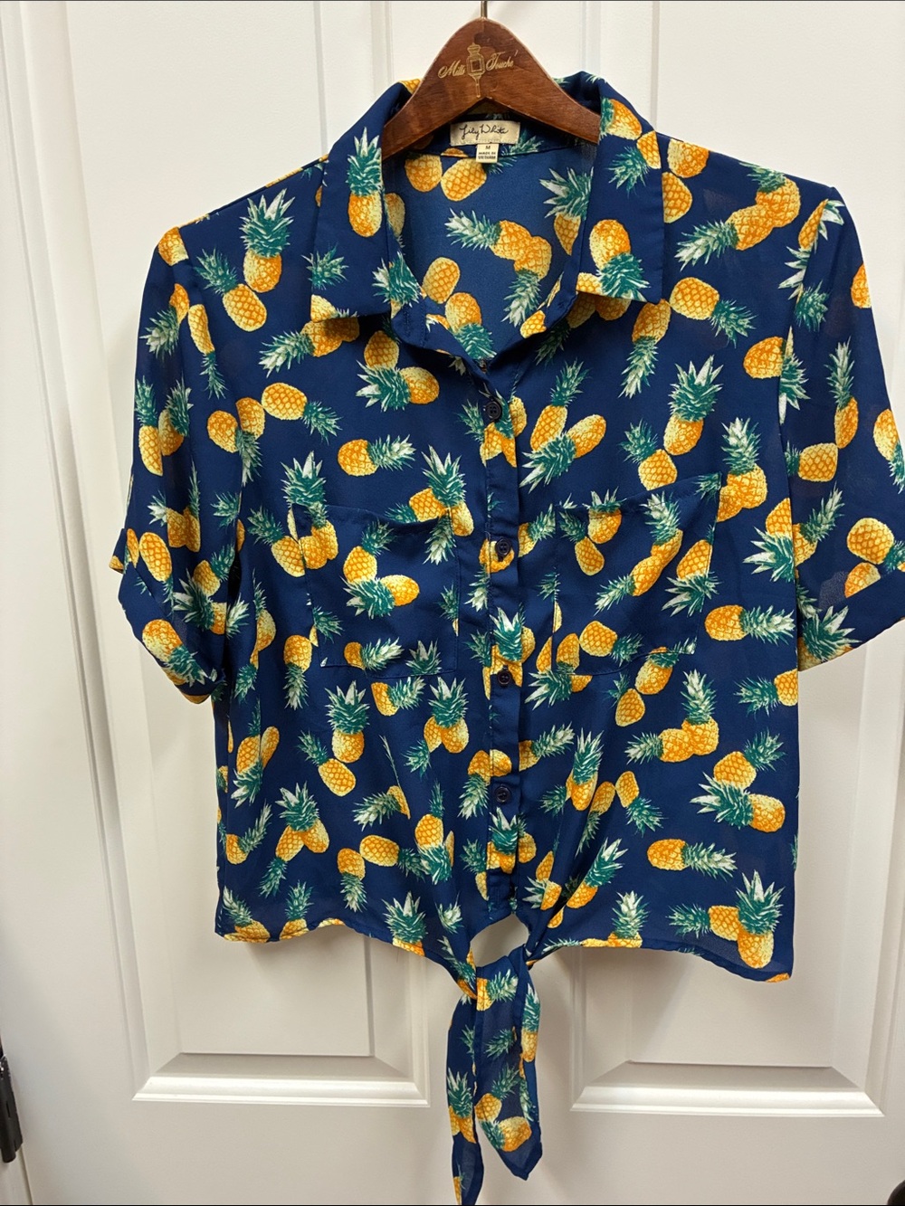 Lily White Navy Pineapple Print Blouse
